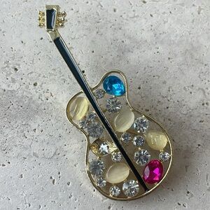 MACY'S Guitar rhinestone brooch pin
